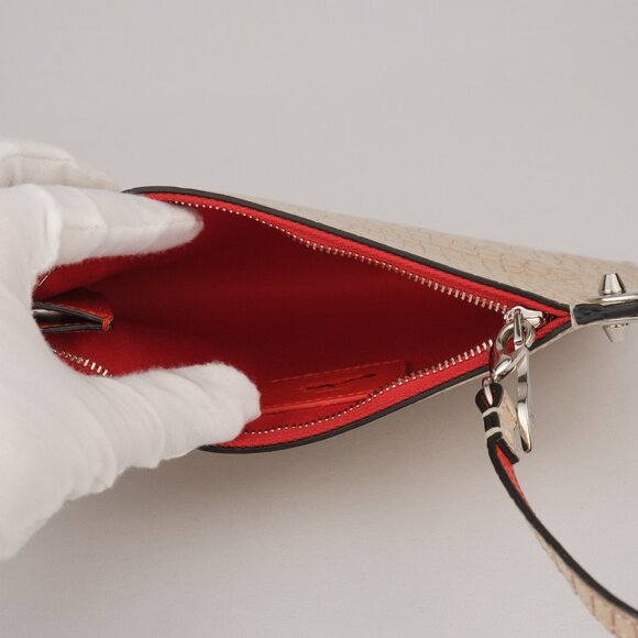 Christian Louboutin Mini Logo Croc-Embossed Leather Zip Pouch Clutch, Beige - Picture 5 of 10